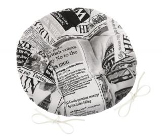 Sedák EMA kulatý prošívaný průměr 40 cm noviny černé