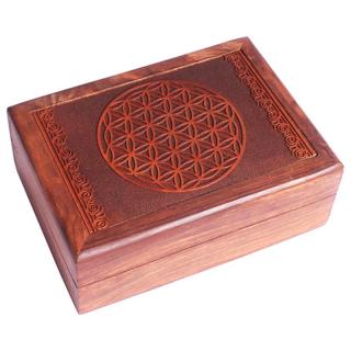 Dřevěná krabička na tarot nebo šperky květ života - 17.5x13x6.5 cm