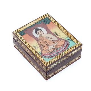 KRABIČKA NA TAROTY NEBO ŠPERKY BUDDHA SE STROMEM 13,5X11CM PÍSEK