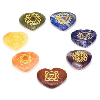 Set 7 kamenů srdce čakr symboly 3,5cm