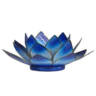 Svícen lotos modrý se stříbrným lemem - 13.5 cm