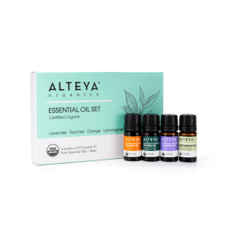 Alteya set esenciálních olejů Bio levandule, čajovník, pomeranč, citrónová tráva 4x5 ml