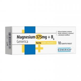 GENERICA Magnesium 375 mg + B6 forte s vitaminem C 10 šumivých tablet