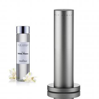 New Aroma difuzér Tower silver 100 m2 + 200 ml olej White Flower - dezinfekční aroma olej