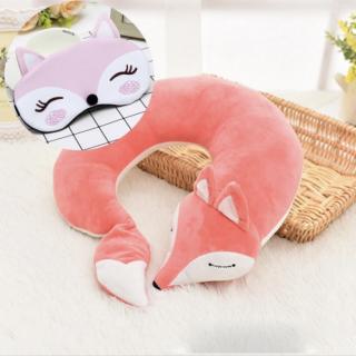 ZDRAVKO Dětský cestovní polštář Fox s maskou na spaní růžová 30x30