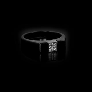 Dámský prsten se šperkařskou keramikou a zirkony v černém provedení  + Doprava zdarma + Dárkové balení zdarma Velikost prstenu: 16 (6)