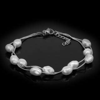 Elegantní dámský dvojitý lankový náramek s perličkami - Chirurgická ocel  + Doprava zdarma + Dárkové balení zdarma