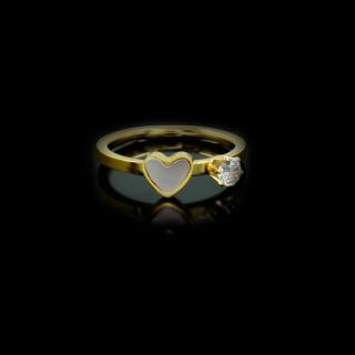 Jemný prsten se srdíčkem - Chirurgická ocel se zirkonem a perletí  + Doprava zdarma + Dárkové balení zdarma Velikost prstenu: 17 (7)