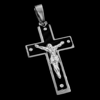 Křížek s Kristem v černo stříbrném provedení - Chirurgická ocel  + Doprava zdarma + Dárkové balení zdarma