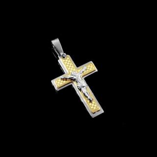 Křížek s Kristem ve zlato stříbrném provedení - Chirurgická ocel  + Doprava zdarma + Dárkové balení zdarma