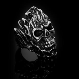Pánský motorkářský prsten Ignis Cranium s ohnivou lebkou - Chirurgická ocel  + Doprava zdarma + Dárkové balení zdarma Velikost prstenu: 19 (9)