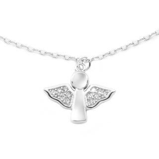 Stříbrný náhrdelník andělíček se zirkony - Stříbro 925/1000  + Doprava zdarma + Dárkové balení zdarma