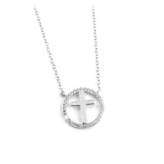 Stříbrný náhrdelník kříž v kruhu se zirkony - Stříbro 925/1000  + Doprava zdarma + Dárkové balení zdarma