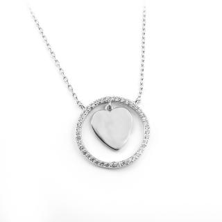 Stříbrný náhrdelník srdce v kruhu se zirkony - Stříbro 925/1000  + Doprava zdarma + Dárkové balení zdarma