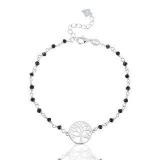 Stříbrný náramek Strom života s černými krystalky - Stříbro 925/1000  + Doprava zdarma + Dárkové balení zdarma