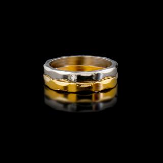 Zlato stříbrný unisex prsten se zirkonem - Chirurgická ocel  + Doprava zdarma + Dárkové balení zdarma Velikost prstenu: 16 (6)