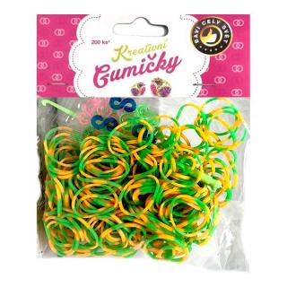 (11) Loom Bands Pletací gumičky pruhované zeleno-oranžové 200ks + háček