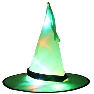 Čarodějnický klobouk s LED světlem Barva: Zelený
