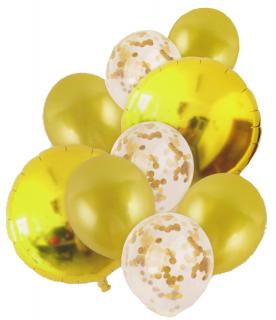 Fóliový balónek mix zlatý s konfetami 9 ks (6900)