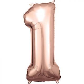 Fóliový balónek růžově zlatý číslo 1 - 83 cm