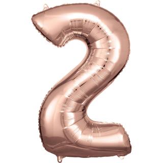 Fóliový balónek růžově zlatý číslo 2 - 83 cm