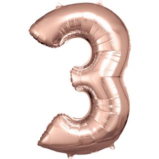 Fóliový balónek růžově zlatý číslo 3 - 83 cm