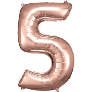 Fóliový balónek růžově zlatý číslo 5 - 83 cm