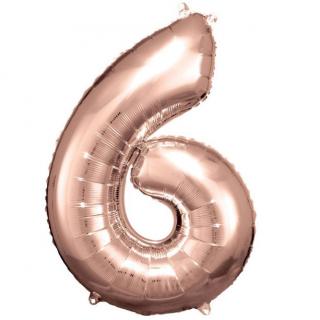 Fóliový balónek růžově zlatý číslo 6 - 86 cm