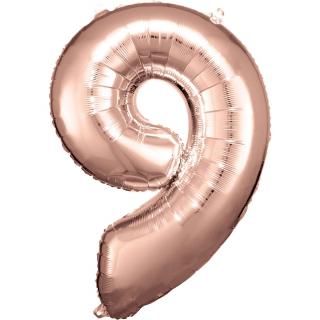 Fóliový balónek růžově zlatý číslo 9 - 83 cm