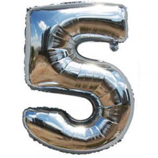 Fóliový balónek stříbrný číslo 5 - 82 cm (4514)
