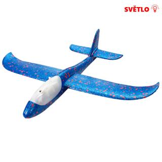 Polystyrénové svítící házecí letadlo 47 cm modré