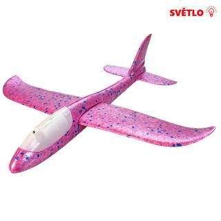 Polystyrénové svítící házecí letadlo 47 cm růžové