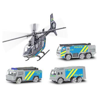 Set policejních aut s vrtulníkem 4 ks