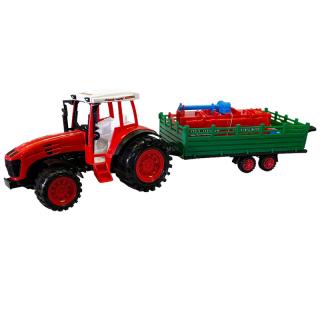 Traktor s přívěsem a kypřičem na setrvačník 52 cm červený
