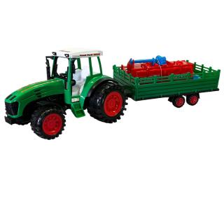 Traktor s přívěsem a kypřičem na setrvačník 52 cm zelený