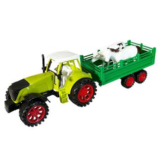 Traktor s přívěsem a zvířaty na setrvačník 32 cm zelený