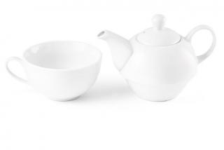 Čajový set, bílá porcelánová konvička 430ml se šálkem na čaj 220ml