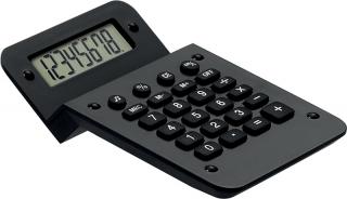 černá menší kalkulačka s nakloněným displejem