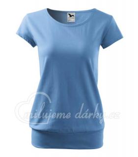CITY, dámské volnější triko s lodičkovým výstřihem, krátký rukáv, světle modré