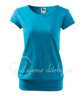 CITY, dámské volnější triko s lodičkovým výstřihem, krátký rukáv,tyrkysově modré