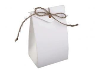 Dárková krabička papírová bílá, 7,5x12cm s provázkem na převázání, balení 10ks