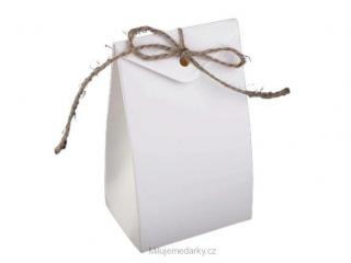 Dárková krabička papírová bílá, 7,5x12cm, s provázkem na převázání, balení 150ks