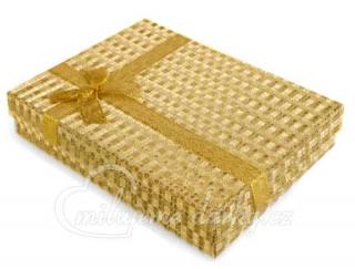 Dárková krabička vzorovaná plochá zlatá, 12x16x3cm