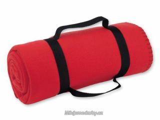 Fleecová cestovní / pikniková deka s popruhy červená