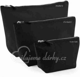 Jednoduchá kosmetická taška se zipem, pevná bavlna, černá, 27x19x9,5cm