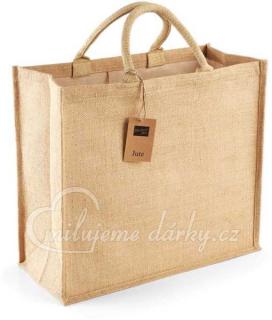 JUMBO. Větší klasická nákupní taška jutová s pevnými kratšími držadly, objem 29l