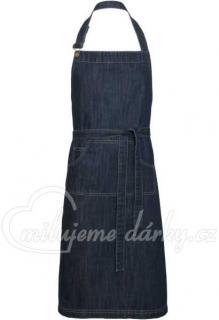 Klasická dlouhá modrá džínová zástěra s laclem a ozdobnými kapsami