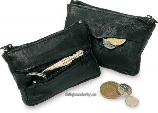 kožená klíčenka/peněženka,2 zipy, klopa na druk