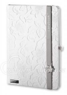 LANYBOOK INNOCENT PASSION WHITE, Poznámkový linkovaný zápisník s šedou gumičkou