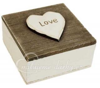 Malá dárková krabička se srdíčkem LOVE a s hnědým odnímatelný víčkem
